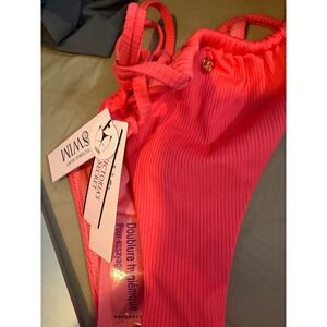 Victoria's Secret Swim Ribbed Bikini ThongBottoms Large Neon Pink NWT